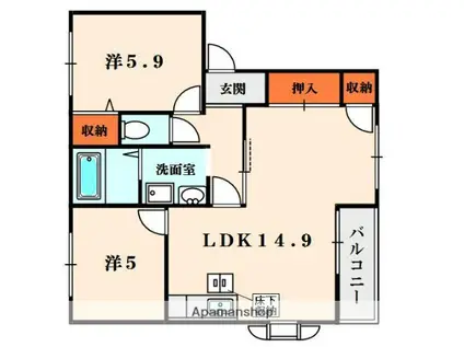 サニービレッジ男山NO.2772(2LDK/1階)の間取り写真