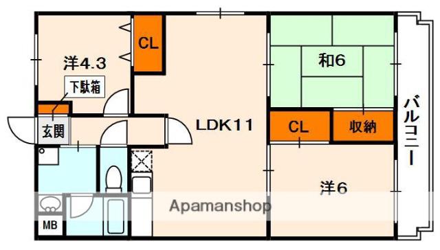 リバーサイドくずはⅠ(3LDK/1階)の間取り写真