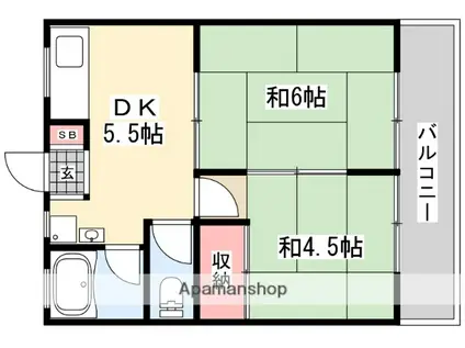良野マンション(2DK/2階)の間取り写真