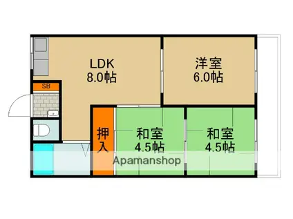 大日松原マンション(3LDK/3階)の間取り写真