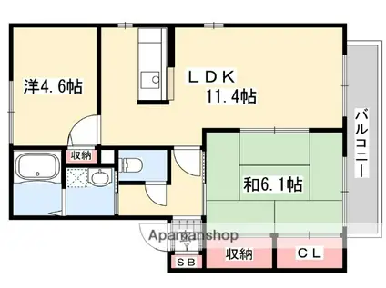 シャーメゾン PALC棟(2LDK/2階)の間取り写真