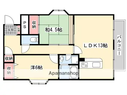 ドミシル谷辻(2LDK/2階)の間取り写真