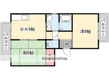 レジデンスピュア(2DK/2階)の間取り写真