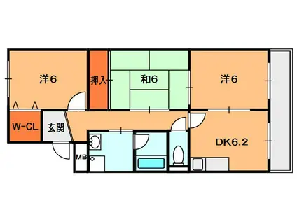 マーブルコート(3DK/2階)の間取り写真