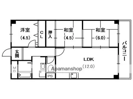 ヴェルドミール堀溝(3LDK/4階)の間取り写真