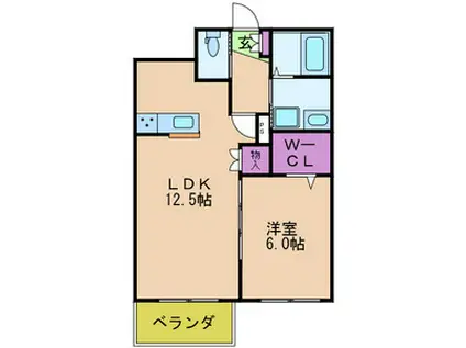 ソレイユヴィラ樟葉(1LDK/2階)の間取り写真