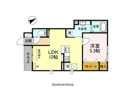 エスタシオンくずは台場(1LDK/1階)の間取り写真