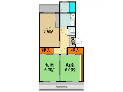 浜田ハイツ(2DK/1階)の間取り写真