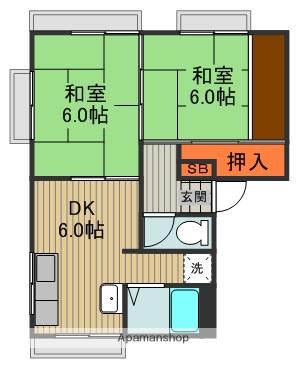 大枝ハイツ(2DK/3階)の間取り写真