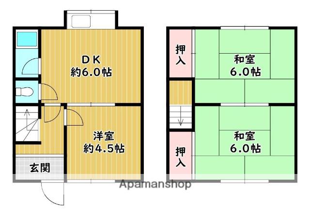 片町線 津田駅 徒歩10分 2階建 築50年(3DK)の間取り写真