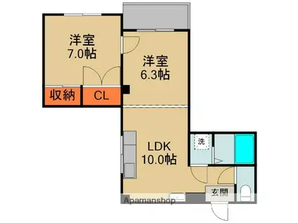 大久保大喜マンション(2LDK/1階)の間取り写真