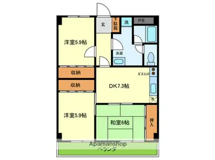 キザクラクズハハイツ(3DK/3階)の間取り写真