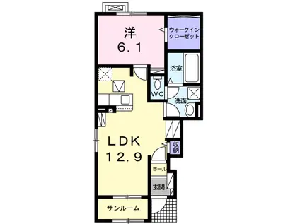 ステラハウス(1LDK/1階)の間取り写真