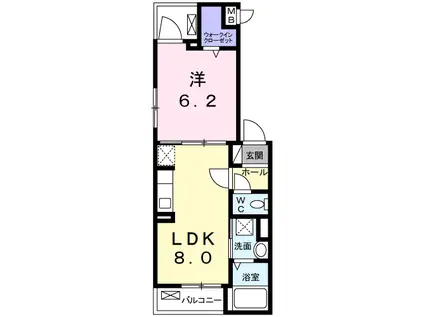 プラシード(1DK/2階)の間取り写真