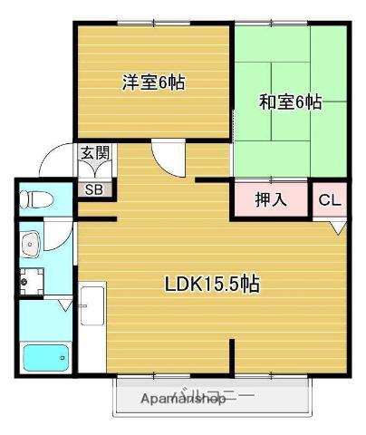 サンアレイ下野Ⅱ(2LDK/1階)の間取り写真
