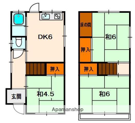 京阪電気鉄道京阪線 樟葉駅 バス乗車時間:7分 船橋バス停で下車 徒歩3分 2階建 築51年(3DK)の間取り写真