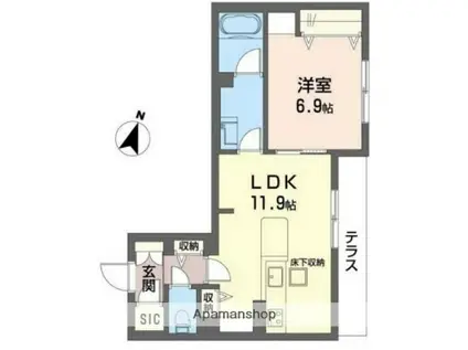 SHAMAISON ROSEGROVE(1LDK/1階)の間取り写真