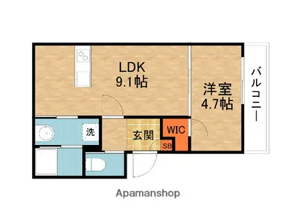 ジーメゾン枚方南中振(1LDK/3階)の間取り写真