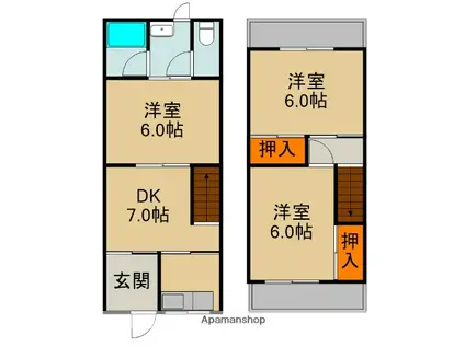 京阪電気鉄道京阪線 大和田駅(大阪) 徒歩17分 2階建 築60年(3DK)の間取り写真