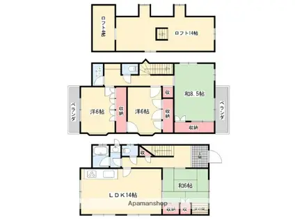 京阪電気鉄道京阪線 牧野駅 徒歩7分 2階建 築34年(4LDK)の間取り写真