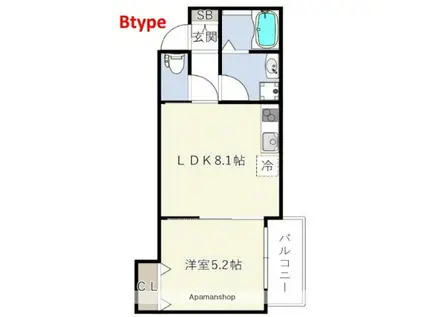 INOVE門真野里サウス(1LDK/1階)の間取り写真