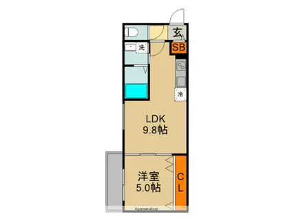 セレニティ大池町A棟(1LDK/2階)の間取り写真