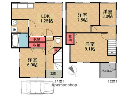 京阪電気鉄道京阪線 橋本駅(京都) 徒歩7分 2階建 築48年(3LDK)の間取り写真