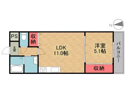 テレザート東船橋(1LDK/3階)の間取り写真