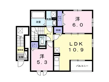 ニュアージュ ブルー(2LDK/2階)の間取り写真