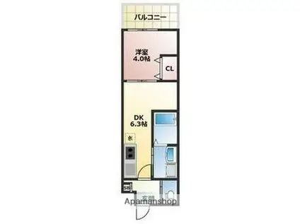 ALEGRIA守口金下町(1DK/4階)の間取り写真