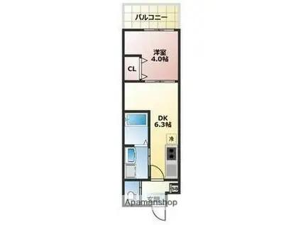 ALEGRIA守口金下町(1DK/4階)の間取り写真