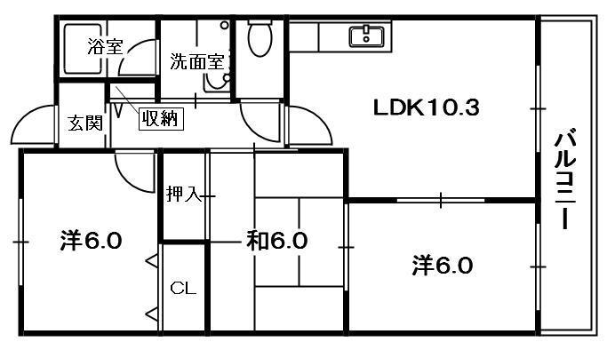 ラフィネ星田(3LDK/3階)の間取り写真