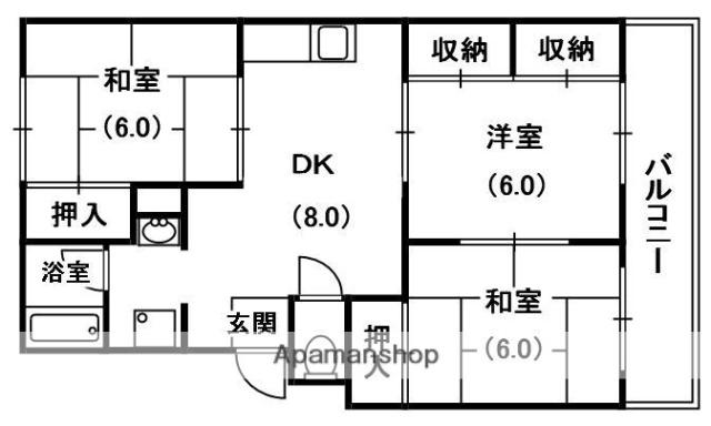 ヴァンベール 91(3DK/2階)の間取り写真