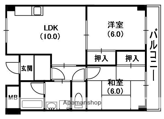 アスカサンハイム(2LDK/4階)の間取り写真