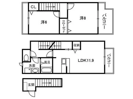 メゾン河北(2LDK/2階)の間取り写真