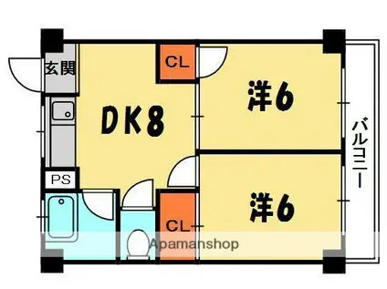 香里山之手ハイツ(2DK/2階)の間取り写真