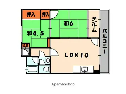 清水谷コーポ(2LDK/1階)の間取り写真