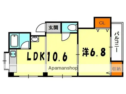 ビラネージュ香里(1LDK/2階)の間取り写真
