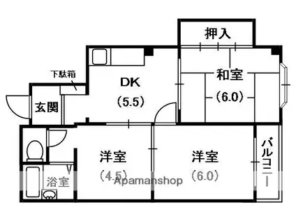 赤井マンション香里(3DK/2階)の間取り写真