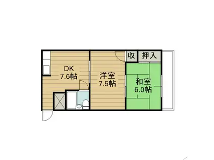 富尾ハイツ(2DK/4階)の間取り写真