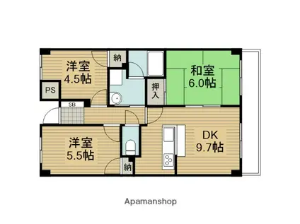 ライフレジェンド扇町(3DK/2階)の間取り写真