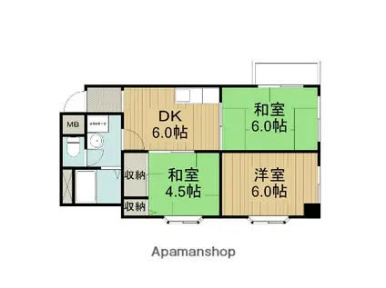 グラシア南津の辺(3DK/2階)の間取り写真