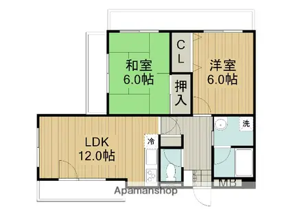 ルルド今米(2LDK/2階)の間取り写真