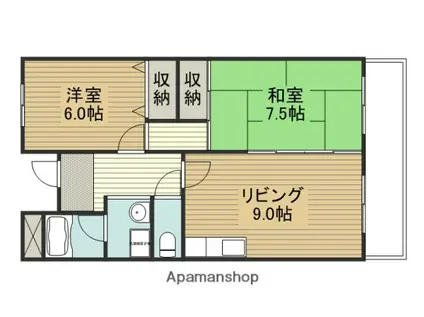 ディアコート氷野(2DK/3階)の間取り写真