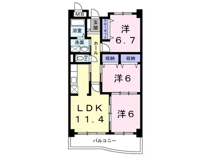 サンメゾンヒラソル(3LDK/6階)の間取り写真