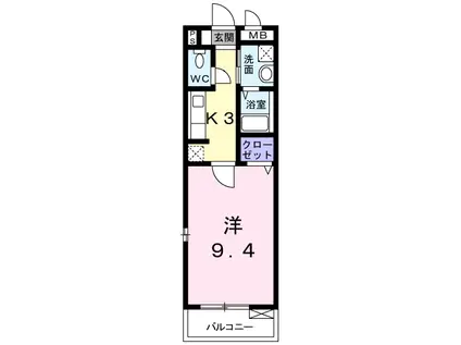 エレガント叶2(1K/1階)の間取り写真