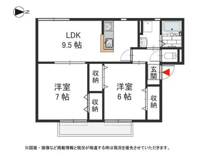 カーサ・ジュネス A棟(2DK/2階)の間取り写真