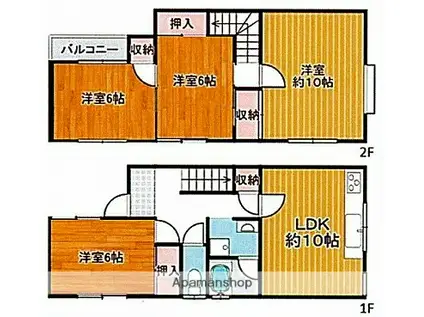 近鉄けいはんな線 新石切駅 徒歩20分 2階建 築42年(4LDK)の間取り写真