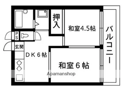 エクセレント上新サンウイング(2DK/4階)の間取り写真