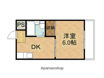 マンション西(1DK/2階)の間取り写真